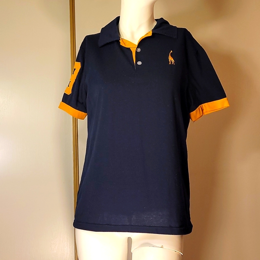 Blue polo with Mustard accents